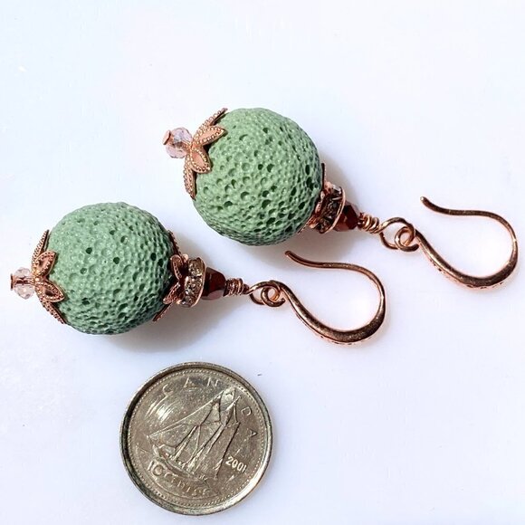 ❤️ Bright Copper With Sea Foam Lava Rock Earrings - Picture 14 of 14
